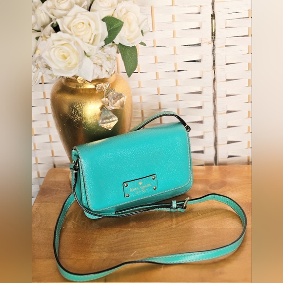 Kate ♠️ Spade Turquoise Blue Crossbody Flap Purse Shoulder Bag - Picture 1 of 16